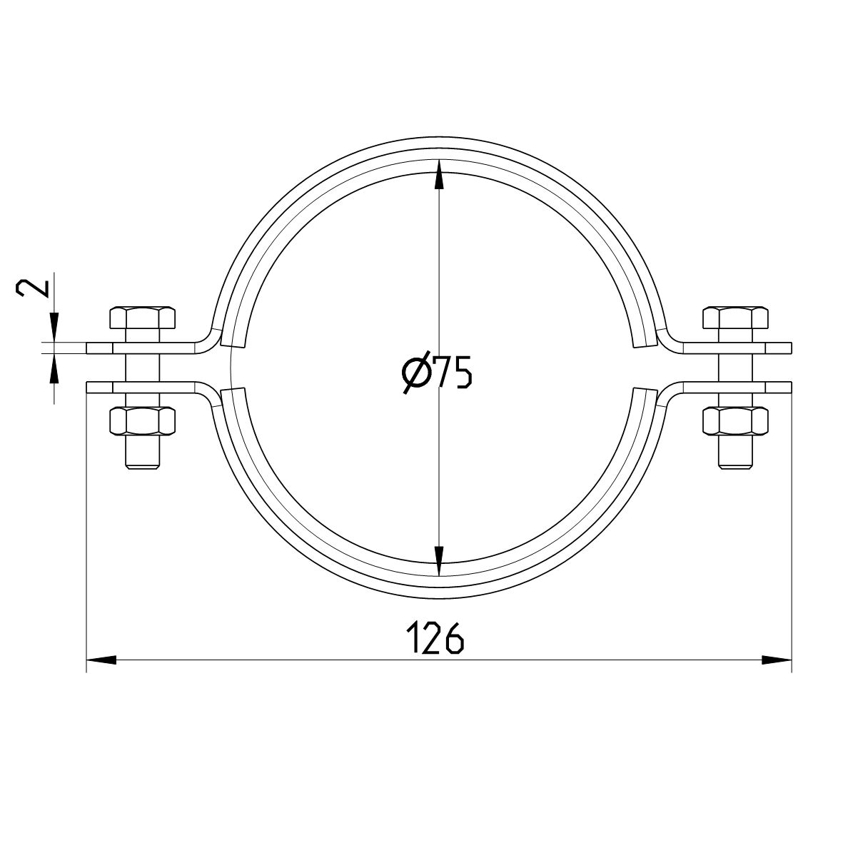 Line Drawing - Pipe hanger-EPDM-2 M6 bolts