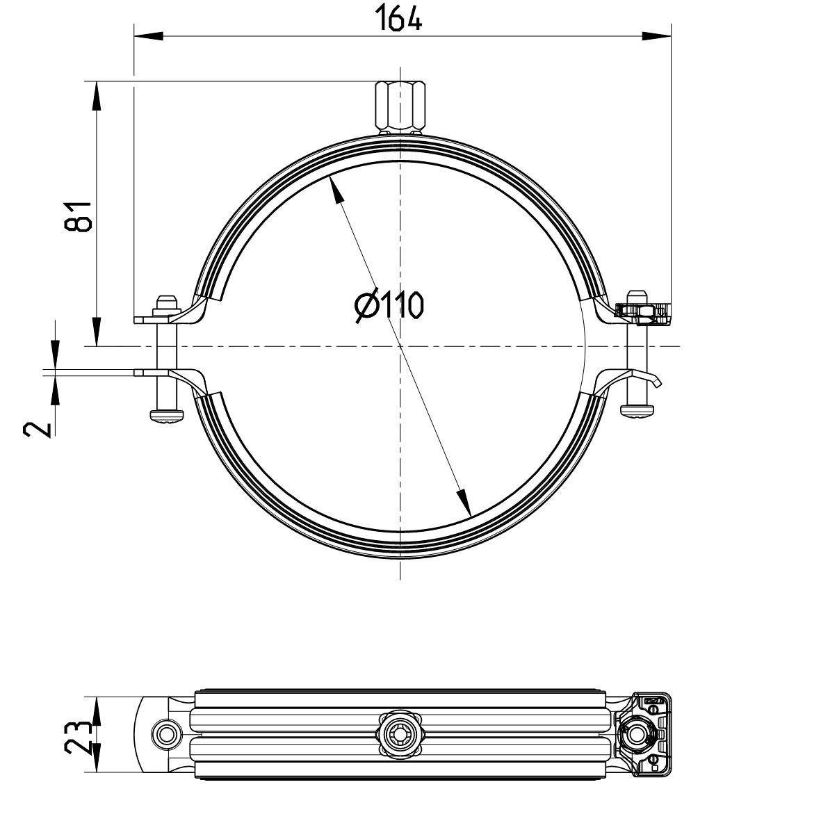 Line Drawing - Pipe hanger-EPDM-galvanized