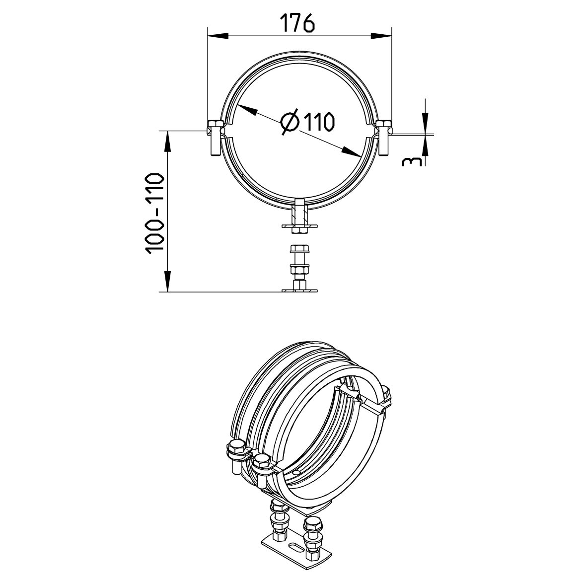 Line Drawing - Pipe hanger-EPDM-noice reducing